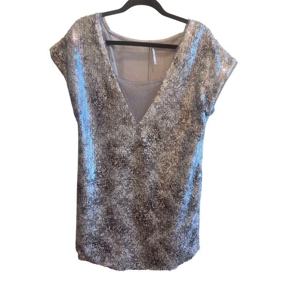 Free People Midnight Dreamer Shattered Glass Mini Dress V-Neck Sheer Back Sz M - Picture 1 of 14